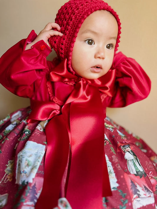 Christmas Vintage Elizabeth Bonnet / Satin Ribbon