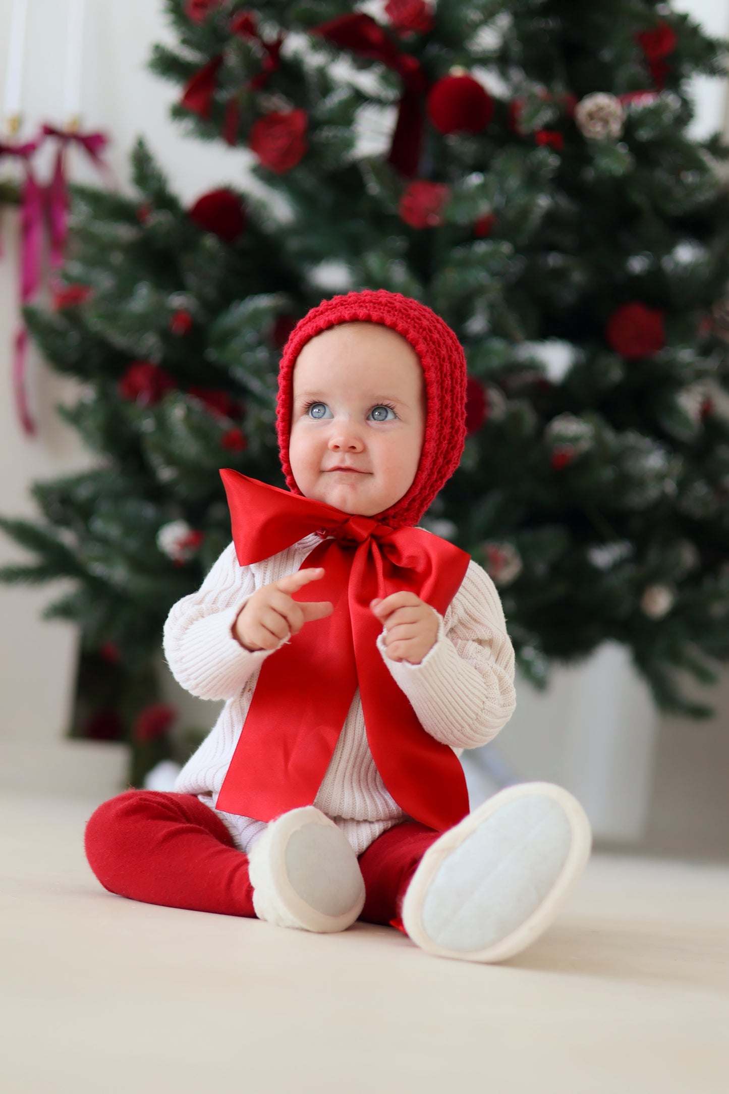 Christmas Vintage Elizabeth Bonnet / Satin Ribbon