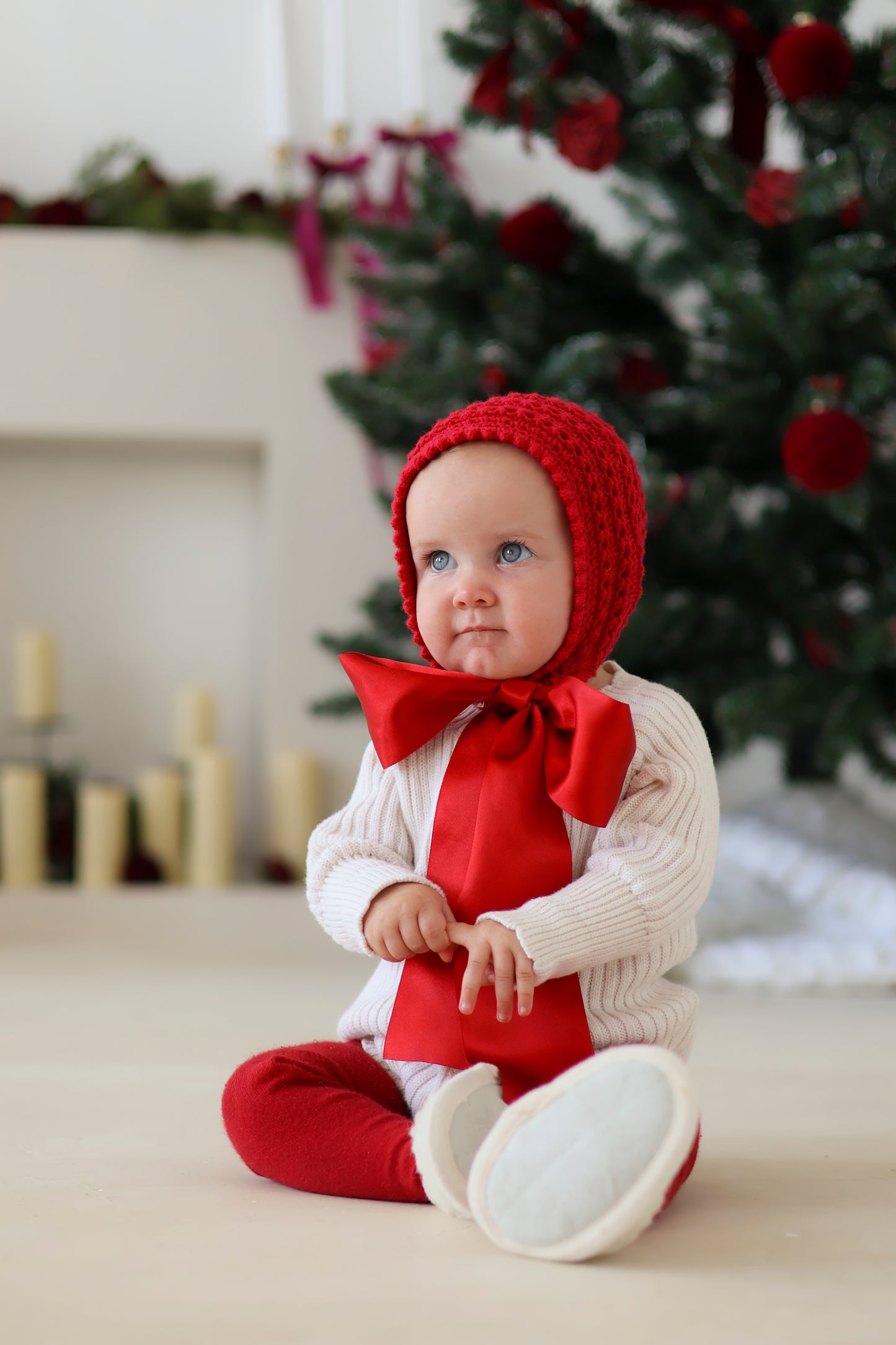 Christmas Vintage Elizabeth Bonnet / Satin Ribbon