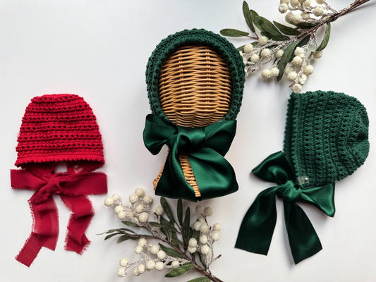 The Vintage Elizabeth Bonnet / Satin Ribbon - GREEN